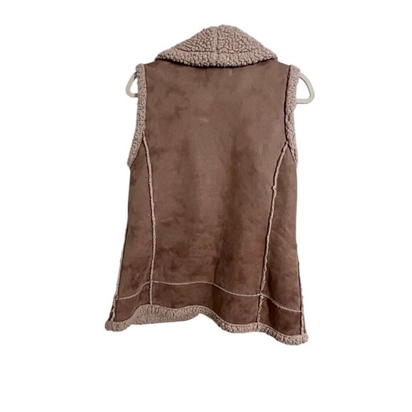 Sherpa Vest Fleece S Brown Western Boho Hippie Indie Folk Neutral Cowgirl 80s - Picture 9 of 12